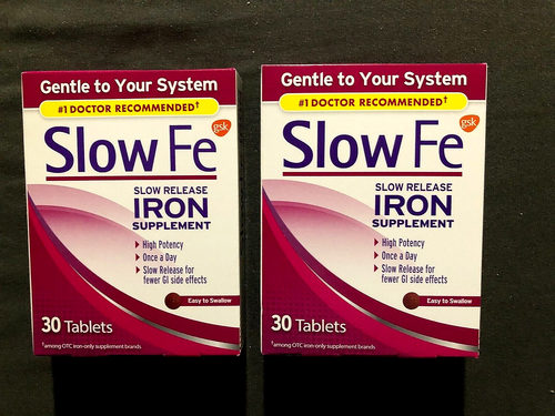(2) New Boxes Slow Fe Iron Supplement for Iron Deficiency Slow Release Tablets