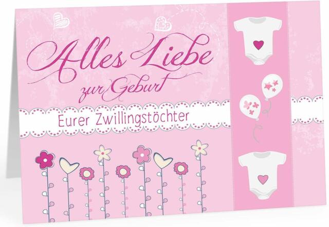 Grosse Gluckwunsch Karte Geburt A4 Design Umschlag Baby Zwillinge Madchen Rosa Ebay