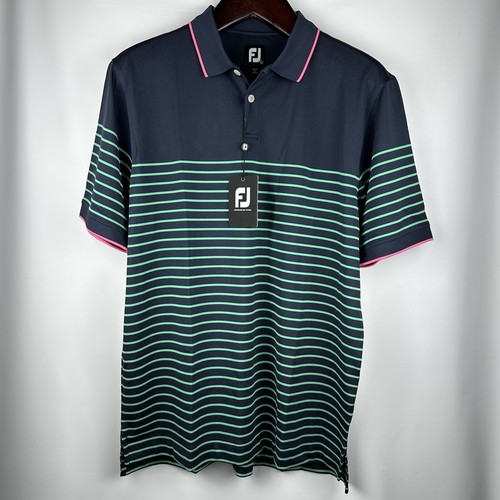 FootJoy FJ Herren Poloshirt - Golf - Kurzarm - Navy mit grünen Streifen - L - Bild 2 von 18