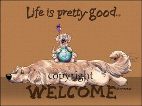 Golden Retriever Dog Life Is Good Cartoon Artist Doormat Floor Door Mat Rug - Picture 2 of 3