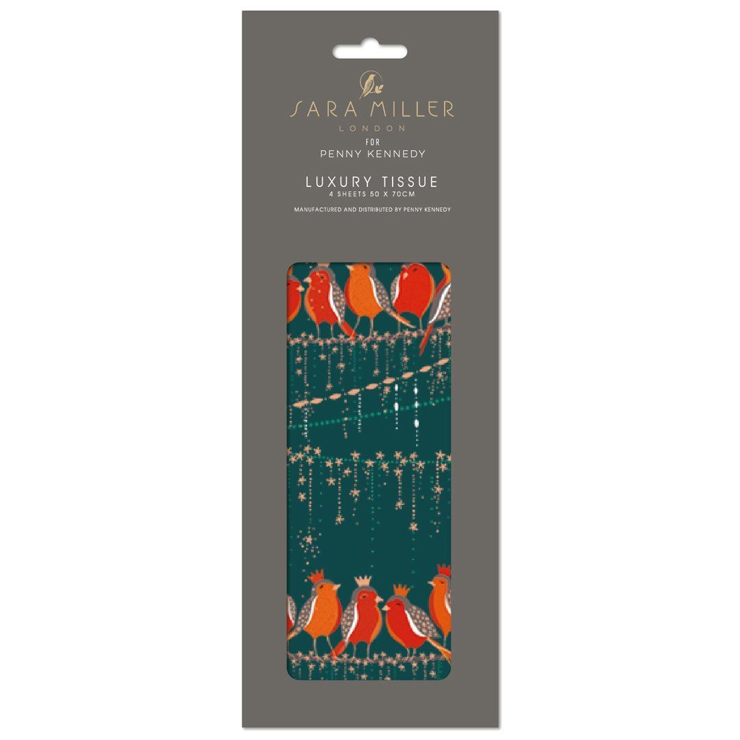 Christmas Robins on Wire Green Luxury Tissue Paper - Sara Miller NEW