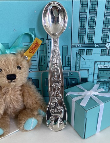 Tiffany&Co Train Circus Animals Baby Spoon Feeding Utencil Sterling Silver Pouch - Picture 2 of 14