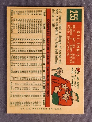 1959 Topps #255 Del Ennis EX-Mint Reds | eBay