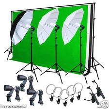 Photo Studio Lighting Photography 3 Backdrop stand Muslin Light Kit Umbrella Set