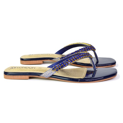 Womens Diamante Flip Flop Sandals Ladies Flat Thong Summer Holiday Shoes 3-8 - Picture 10 of 51