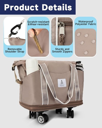 Compact 25L Duffle Bag with Detachable Wheels and 8 Pockets for Organized Travel - Picture 8 of 9