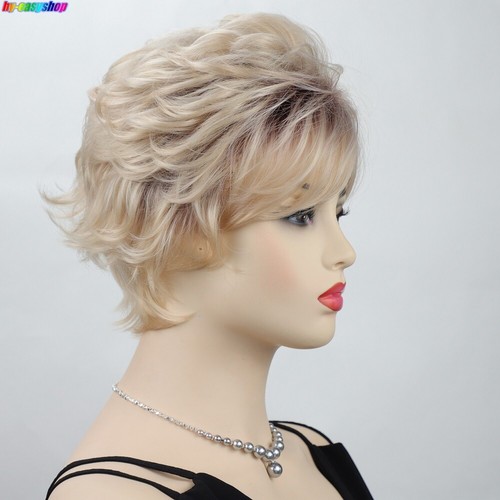 Women Short Synthetic Wigs Gradient Blonde Hair Fashion Natural Curly Wavy Wig - Picture 2 of 7