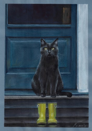 Original Zeichnung A3 87ZvK Kunstwerk Pastell Modern Tier Schwarze Katze