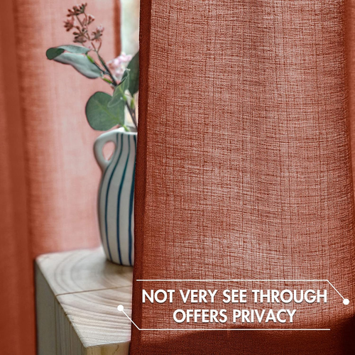 Burnt Orange Faux Linen Semi Sheer Curtains 2 Panels for Living Room Bedroom Tex - Picture 4 of 12