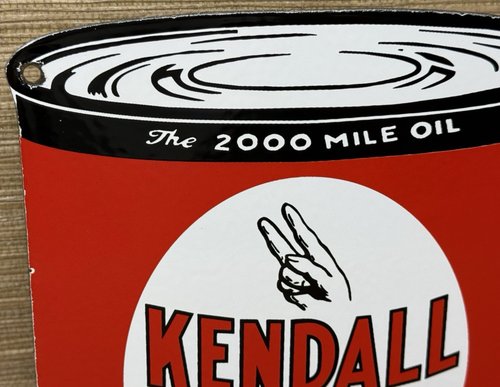VINTAGE KENDAL 2000 MILE MOTOR OIL PORCELAIN SIGN GASOLINE STATION PUMP PLATE - Afbeelding 3 van 12