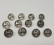 12 pcs Doe Deer Silver Molded Plastic Craft Sewing Shank Buttons 15mm Round VTG