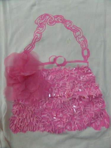 Camisas de manga larga de corte redondo para niñas talla 12 rosa diseño de bolso lentejuelas de tul  - Imagen 3 de 4