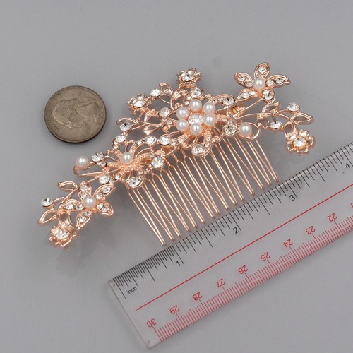 Bridal Hair Comb Pearl ROSE GOLD Crystal Headpiece Wedding Accessories 06515 Pin - Picture 7 of 7