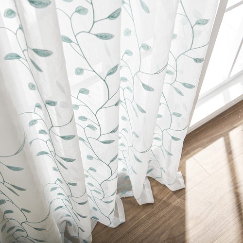 2 Panels Sheer Embroidered Leaf Curtain Voile Tulle Window Drapery Rod Pocket - Picture 61 of 71