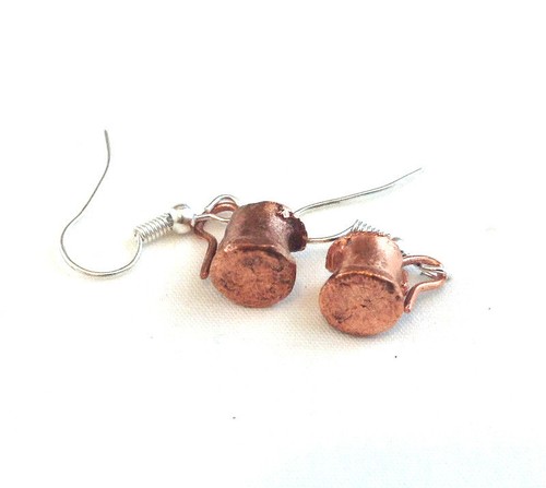 Copper Earrings Pair Pitcher Jarra Shape Mexican Handcrafted Lightweight Hook - Picture 8 of 8
