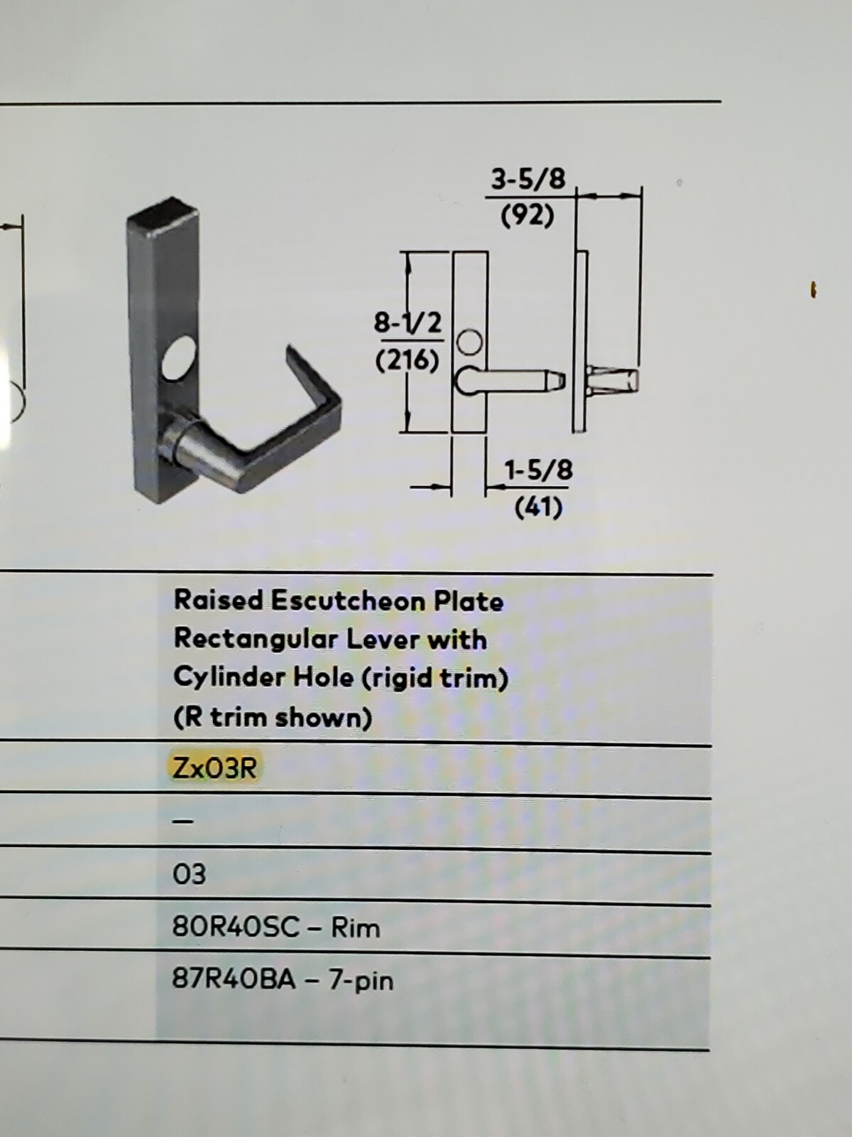 Dorma 9500 Exit Device Trim YR03MR 626 Exit Trim, Wide Stile Escutcheon