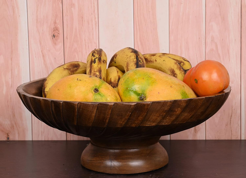 Mango Wood Decorative Wooden Bowl Hand Carved Home Decor for Dining Table Center - Picture 2 of 12