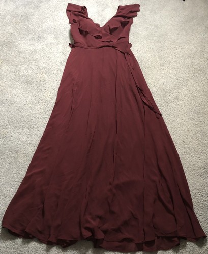 Morilee Women’s Formal Gown Gown 6 Burgundy Chiffon Bridesmaid Prom Evening Wear - Picture 5 of 12