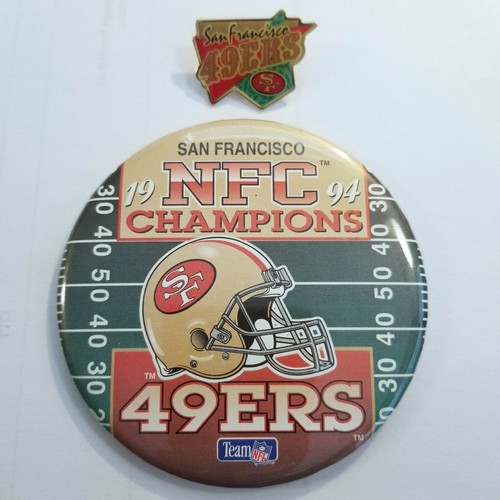 1994 San Francisco 49ers NFC Champion 3,5" Pinback Button & Metall Hut Pin SCHÖN! - Bild 2 von 5