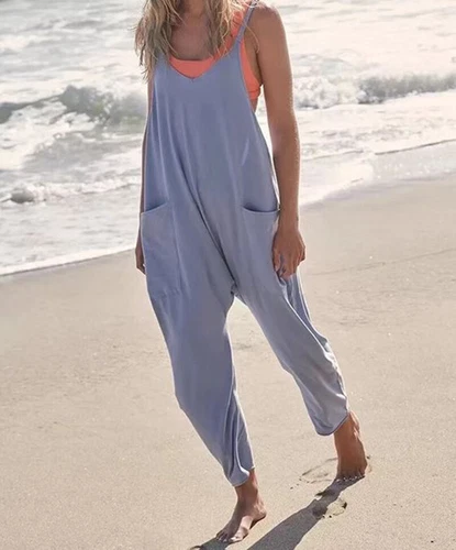 Womens Jumpsuits Loose Casual Rompers Sleeveless Spaghetti Strap Baggy Pockets - Picture 27 of 40