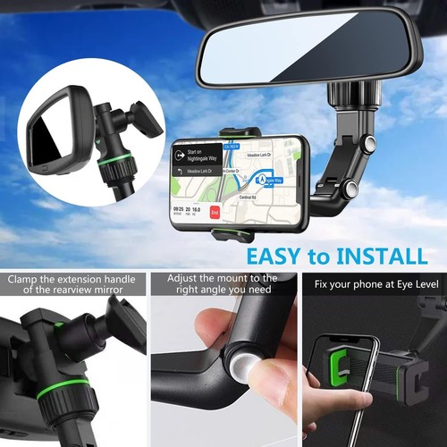 Car Phone Mount Holder Rearview Mirror 360° Rotation Universal Smartphone GPS - Picture 7 of 9