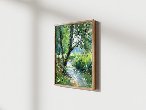 Sunlit Forest Trees, Prints on Matte Paper | Tranquil Woodland Oil Painting - Picture 14 of 27