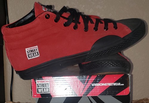 Vision Street Wear Herren Wildleder Hi Top Retro ROT Skateschuh Größe US 10,5 GEBRAUCHT