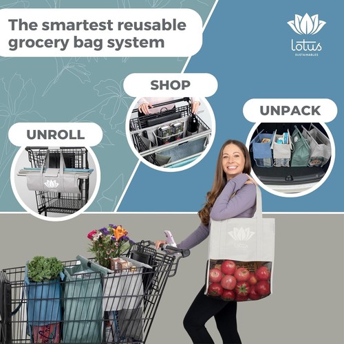 Durable and Machine Washable Reusable Grocery Bags with Cooler Compartment - Picture 4 of 11