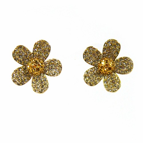 Bling Fashion Jewelry Crystal Rhinestone Silver Gold Flower Floral Stud Earrings - Picture 12 of 20