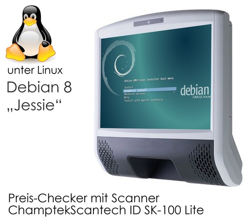 SCANTECH-ID CHAMPTEK SK-100 VÉRIFICATEUR DE PRIX 10" 25,8 cm ÉCRAN TACTILE LINUX DEBIAN 8 - Photo 1/10