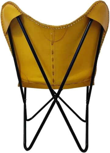Yellow Buffalo Leather Relax Butterfly Chair Living Room Lounge Chair Folding - Picture 3 of 11