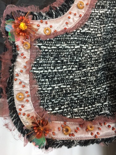 Oh Yes Girls Jacket Silk Blend Beaded Open Front Long Sleeve Multi Size S New - Picture 6 of 9