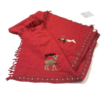 Chandler 4 Corners Wool Embellished Throw Christmas Tree 54x70'' Tree Santa Red