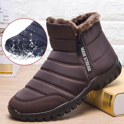 Men Waterproof Warm Fur Lined Snow Boots Winter Ankle Boots Non-slip Flat Shoes - Picture 2 of 15