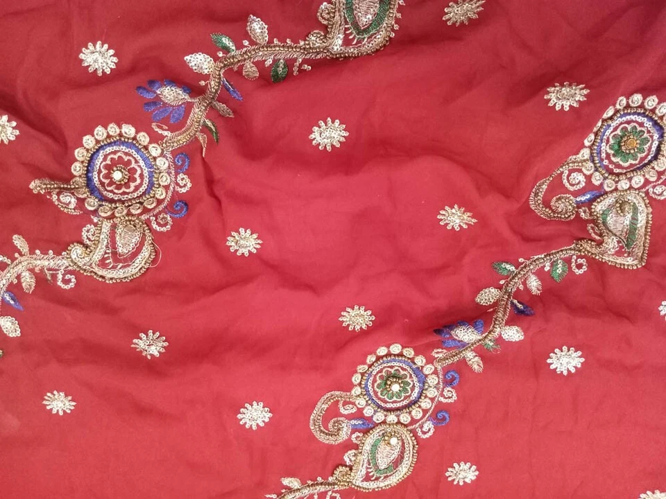 Bufanda Dupatta de Gasa Vintage India Bordada Estola Larga Para Mujer LD7125 Foto 3 de 4