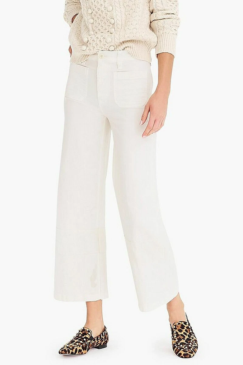 NWT J.CREW Point Sur Washed Wide Leg Crop Pant in Natural sz.36 eBay
