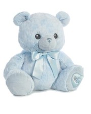 Big Blue Bear Lil Boy Plush Toy 20868 Aurora Ebba 13" tall sitting w/ Blue Bow