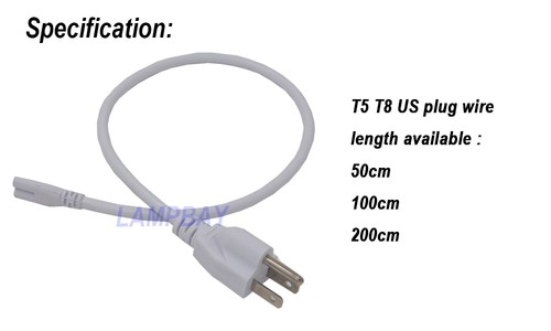 LED T5 T8 Integrated Tube Cable US Plugs 50cm 100cm 200cm Wire 3 Pin Power Cords - Picture 2 of 4