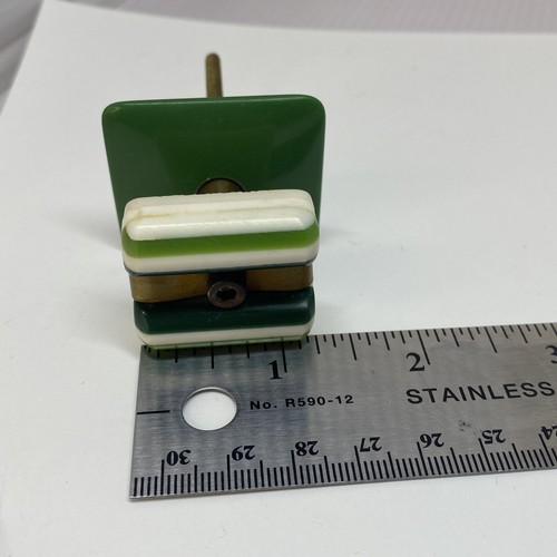 Anthropologie Drawer Cabinet Knobs Pulls Set of 6 Rectangle Green Plastic Brass - Picture 6 of 6
