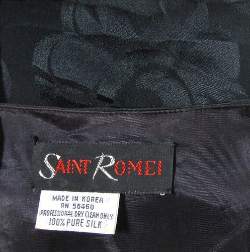 Vintage SAINT ROMEI Pure Silk Black Midi Dress Size L Drop Waist - Picture 12 of 12