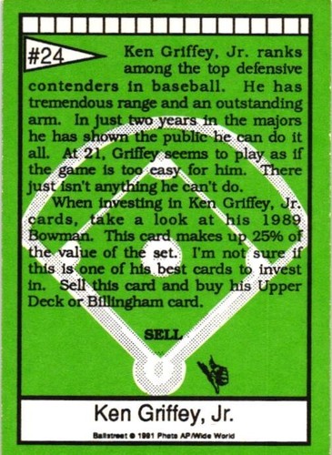 Ken Griffey Jr. Seattle Mariners 1991 Ballstreet Card No. 24 - Bild 4 von 4
