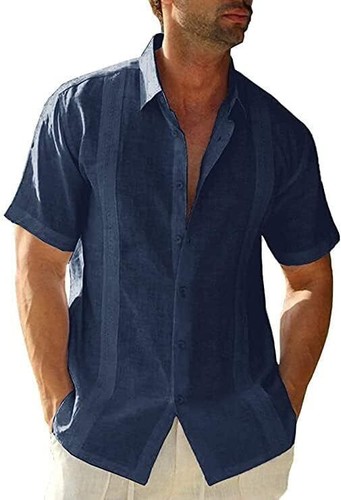 Camisa Guayabera De Colección Hombres Algodón Lino Manga Corta Cubana Abotonada - Imagen 3 de 42