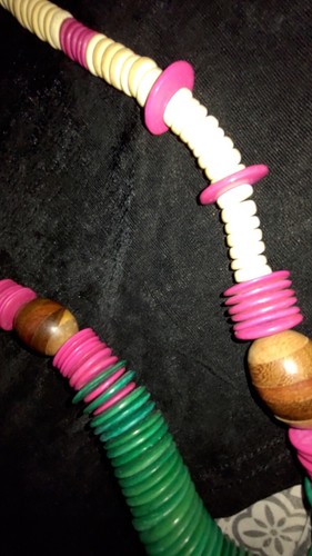 Collar Loft Grueso Cuentas Colorido Rosa Brillante Disco de Madera Boho Cuentas Negrita AB - Imagen 5 de 10