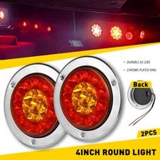 2 PCS 4 Inch Chrome Round 16LED Amber Red Turn LED Stop Brake Trailer Tail Light