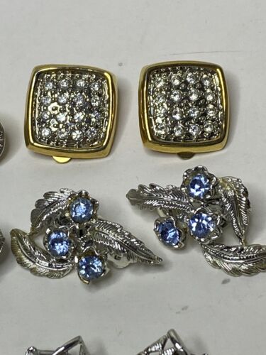 Lot Of 9 Gold & Silver Tone Mostly Rhinestone Clip On Earrings #2 - Picture 3 of 7