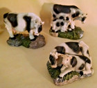 Cow Figurine Set 3 Resin Holstein Calf Figure Grass Base Unmarked Undated Felt.