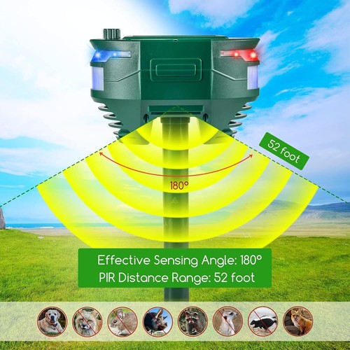 Solar Power Ultrasonic Animal Repeller Outdoor LED Flashing Light Sensor Garden - Picture 2 of 10