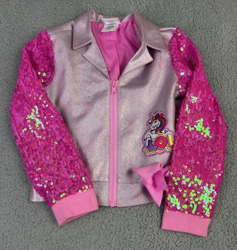 JoJo Siwa Jacket Girls Size 6/6x Nickelodeon Pink Unicorn Sequin Zip Jacket Bow - Picture 7 of 13