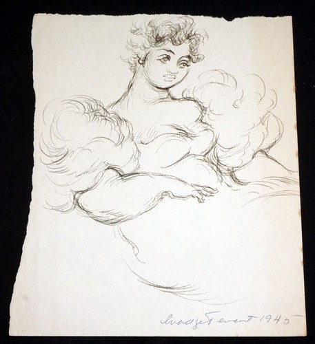 40er Jahre Hawaii Zeichnung sitzende hawaiianische Schönheit von Madge Tennent (1889-1972)(DAT) - Bild 1 von 6