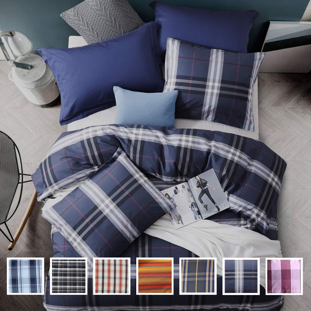 Highbuy Luxury Plaid Pattern Duvet Cover Set Queen For Kids Men